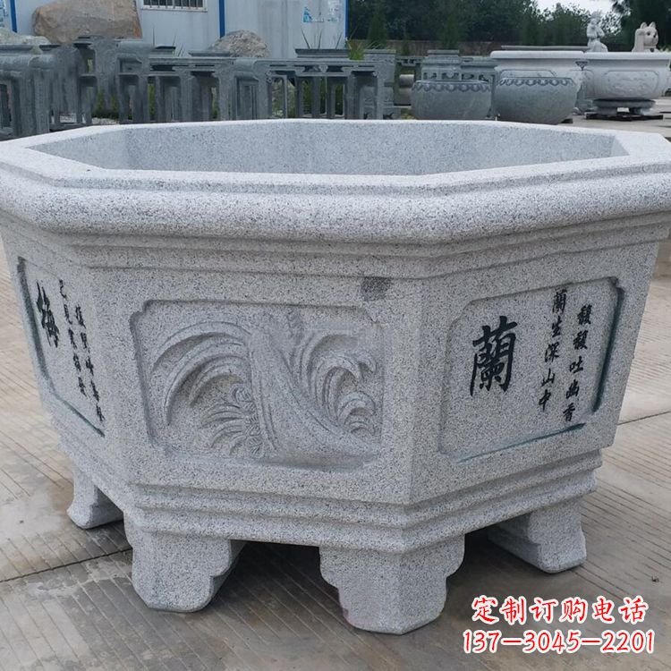 长春兰花-中式砂岩花盆雕塑