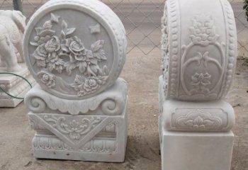 长春汉白玉牡丹花门墩雕塑