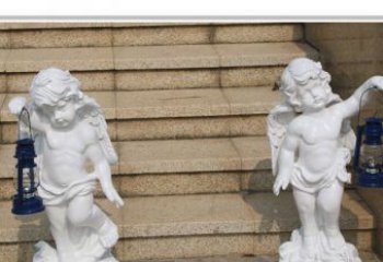 长春领雕塑-汉白玉小天使公园西方人物路灯石雕