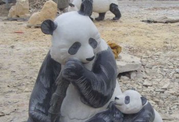 长春母子熊猫石雕仿真动物雕塑
