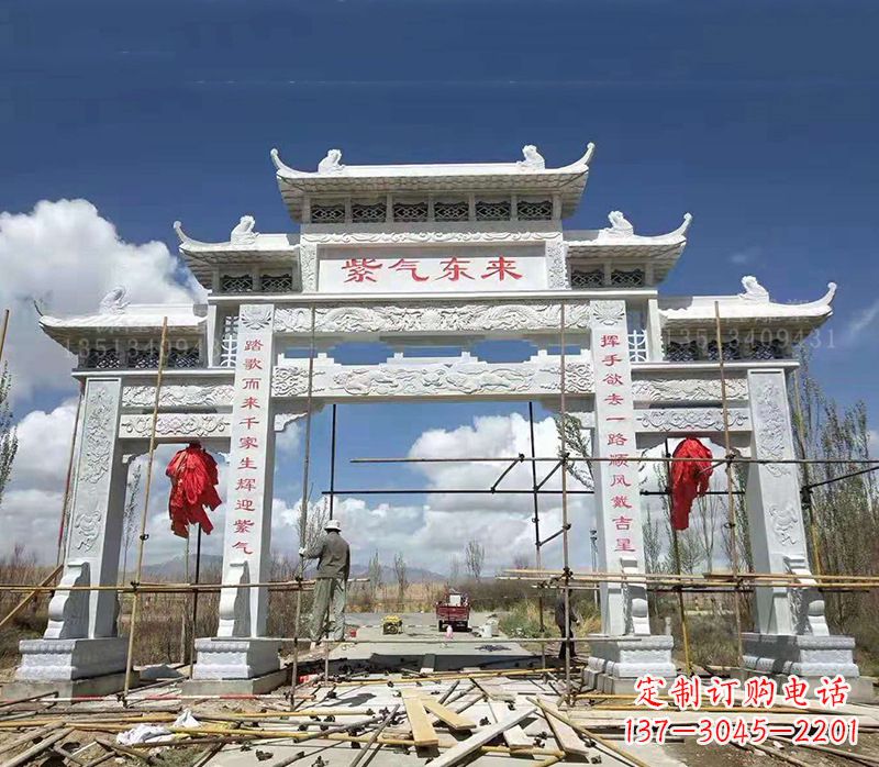 长春青石简易石雕牌坊——牌坊雕塑定制