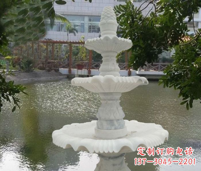 长春精致美观的三层喷泉汉白玉公园石雕