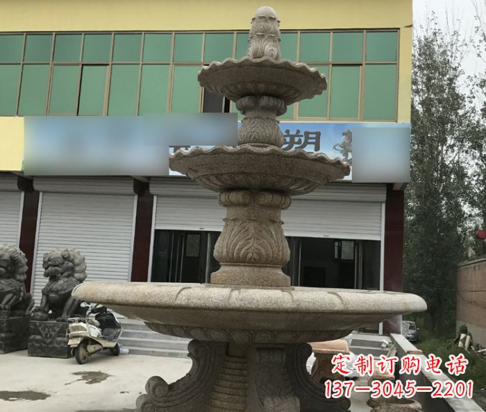 长春三层砂岩喷泉欧式石雕,定制专属你的雕塑
