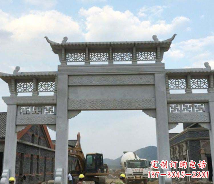 长春三门大理石牌坊石雕 (2)