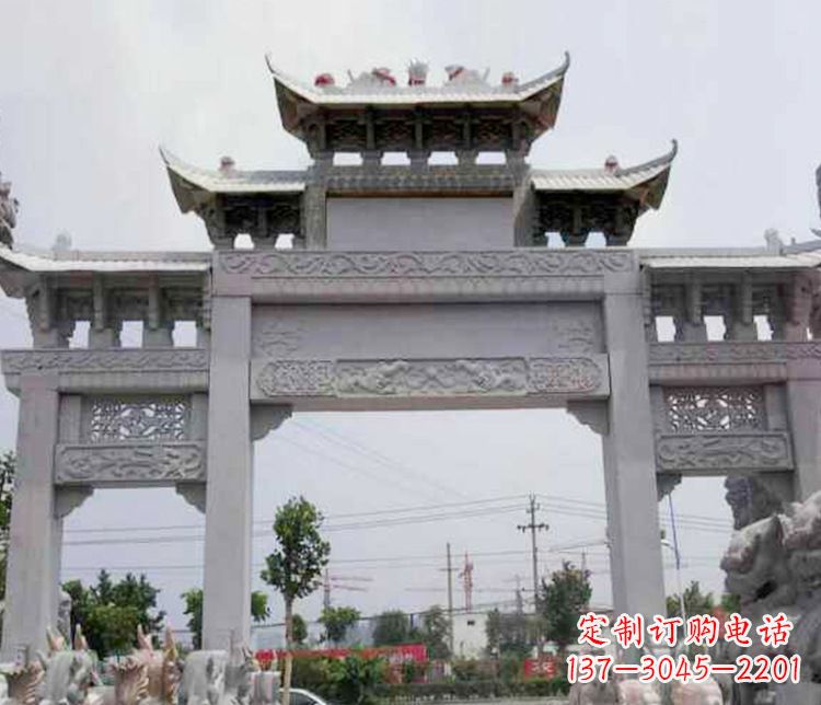 长春三门大理石牌坊石雕 (3)