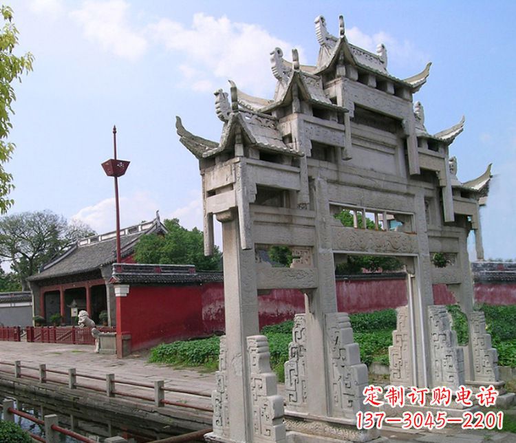 长春三门大型牌坊石雕
