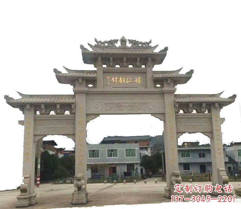 长春三门牌坊仿古石雕,雕刻精美传承传统