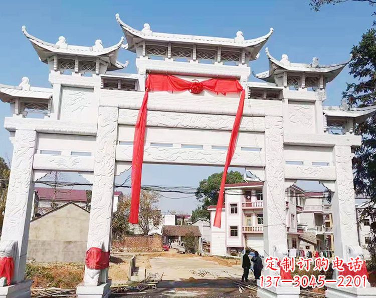长春三门三楼石雕牌坊:专业定制牌坊雕塑