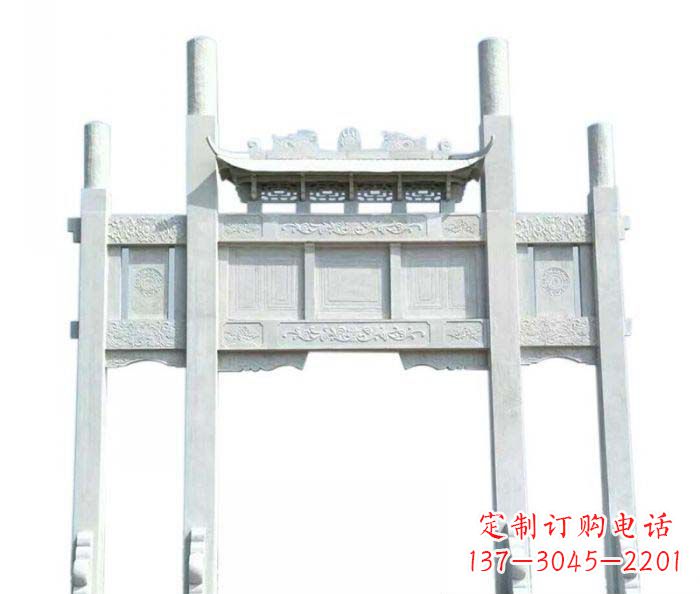 长春三门石雕牌坊定制精美牌坊雕塑