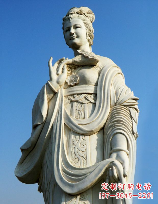 长春十二花神之七月鸡冠花蔡氏汉白玉古代美女雕像