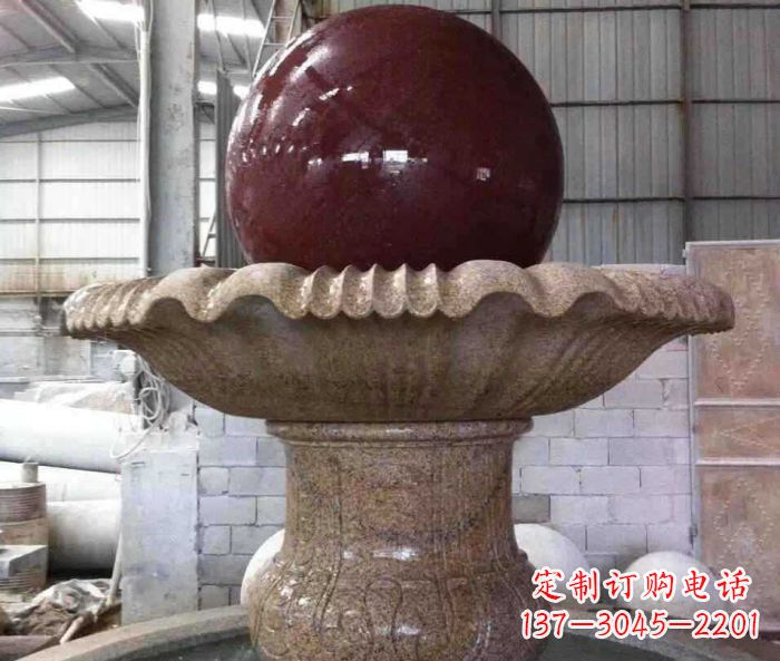 长春石来运转小型风水球喷泉石雕 (2)