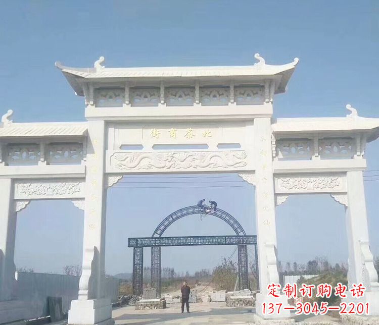 长春石牌坊三门牌坊石雕 (4)
