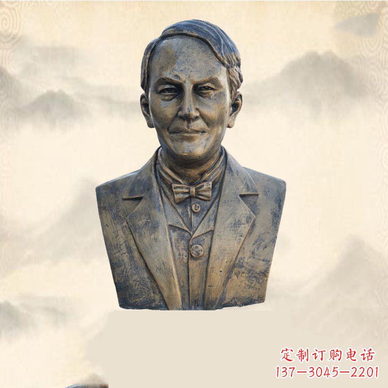 长春世界名人爱迪生纯铜头像雕塑-学校校园名人系列雕塑