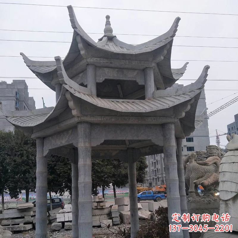 长春双层八角石雕凉亭