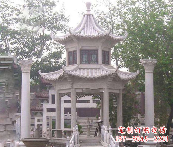 长春双层仿古凉亭石雕 (3)