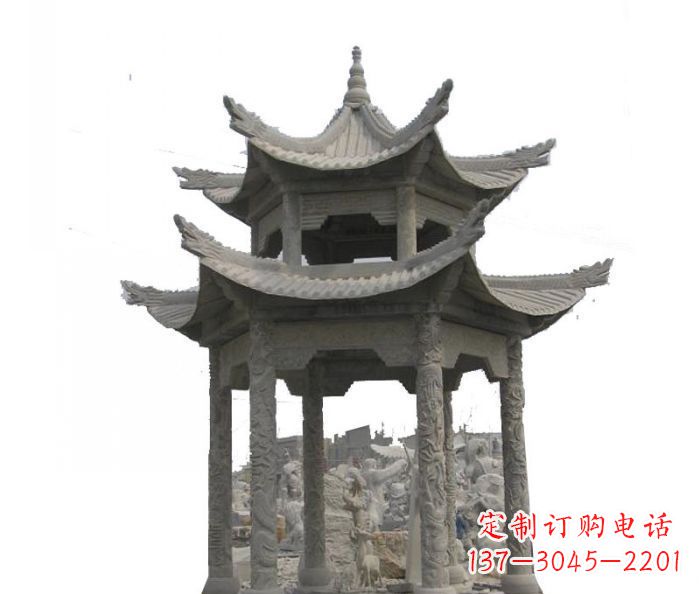 长春双层仿古石雕凉亭 (2)