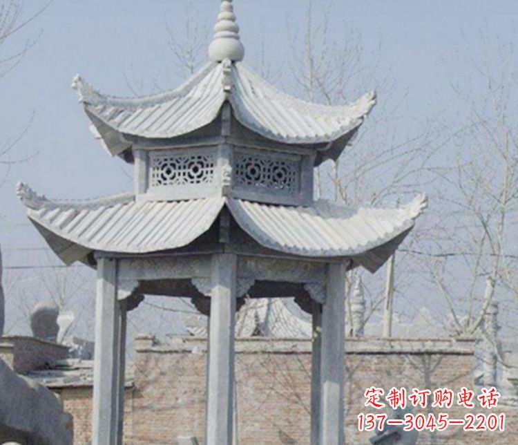 长春双层仿古六角凉亭石雕