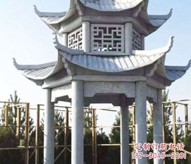 长春双层仿古石凉亭石雕_2