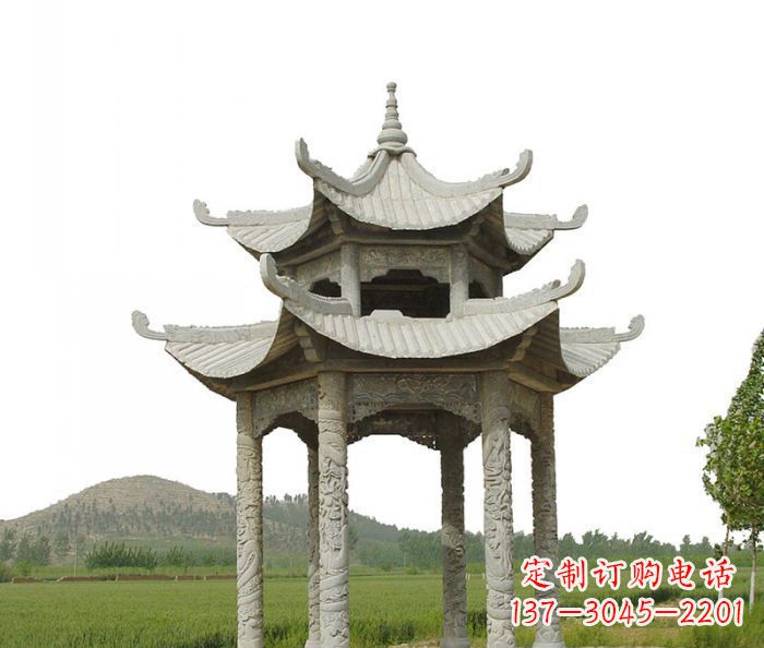 长春双层仿古石雕凉亭