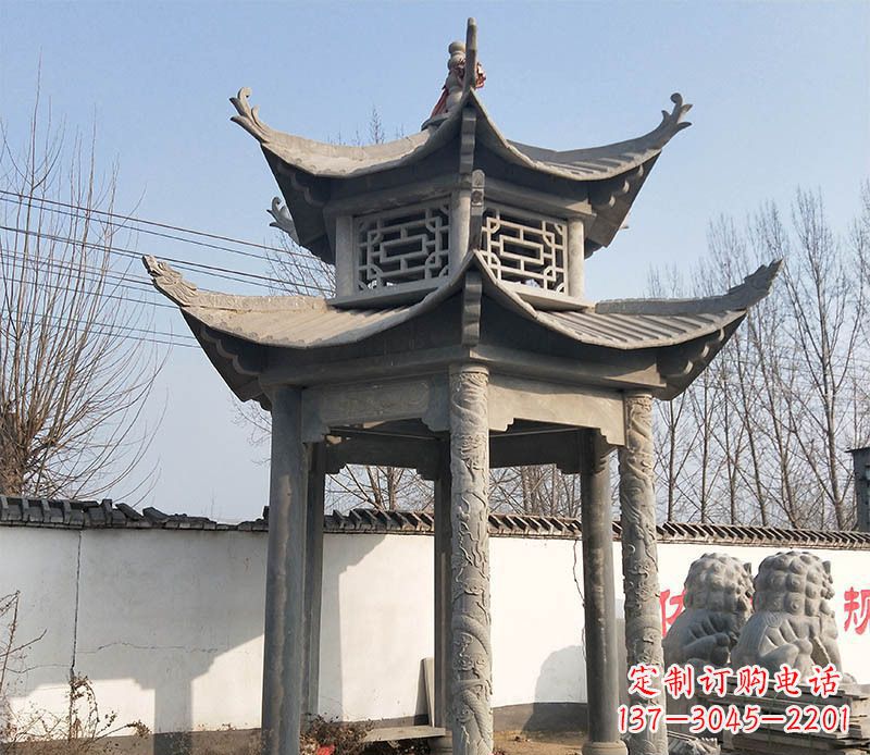 长春双层户外凉亭石雕 (2)