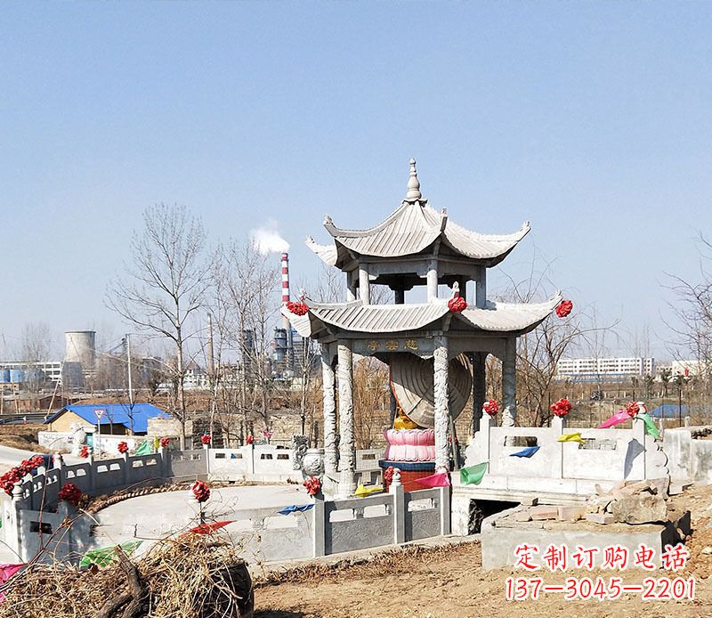 长春双层石凉亭石雕 (2)