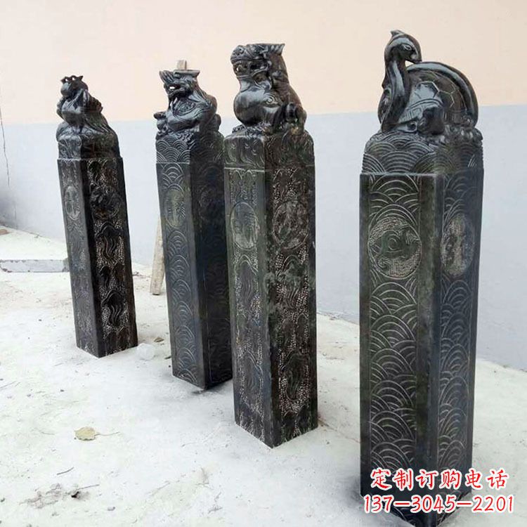长春四方神兽青石仿古栓马柱
