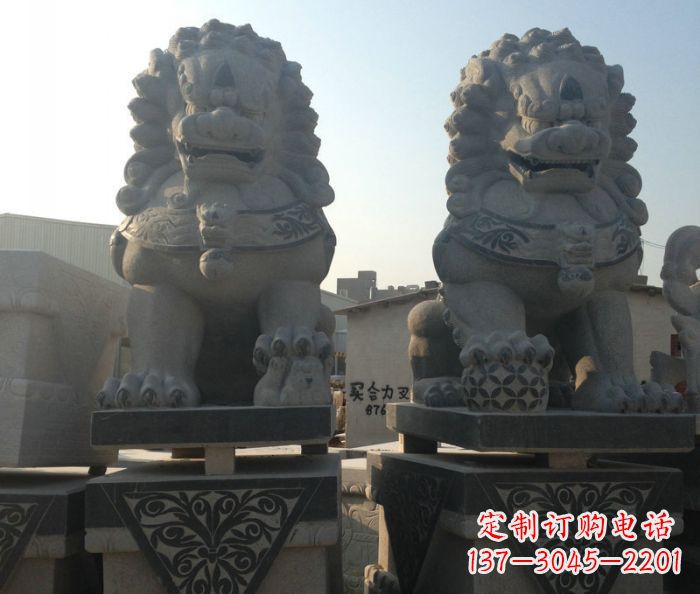 长春寺庙景观仿古石狮子 (2)