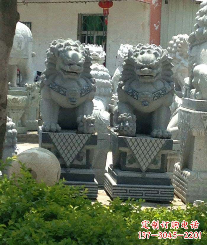 长春寺庙景观仿古石狮子