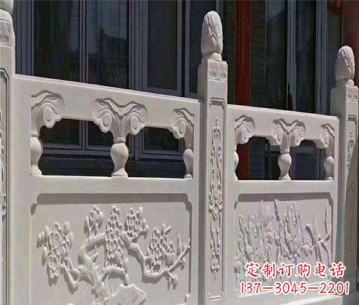 长春寺庙景观汉白玉石浮雕栏板 (2)