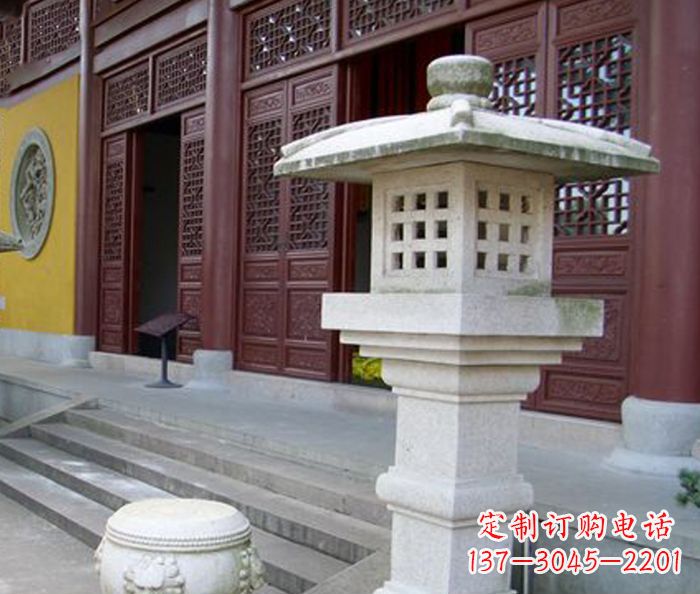 长春寺庙景观镂空石灯石雕