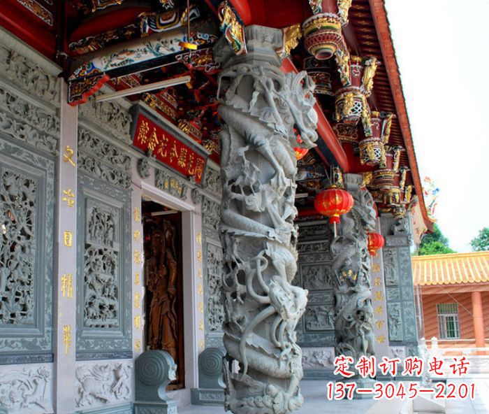 长春寺庙景观龙柱石雕