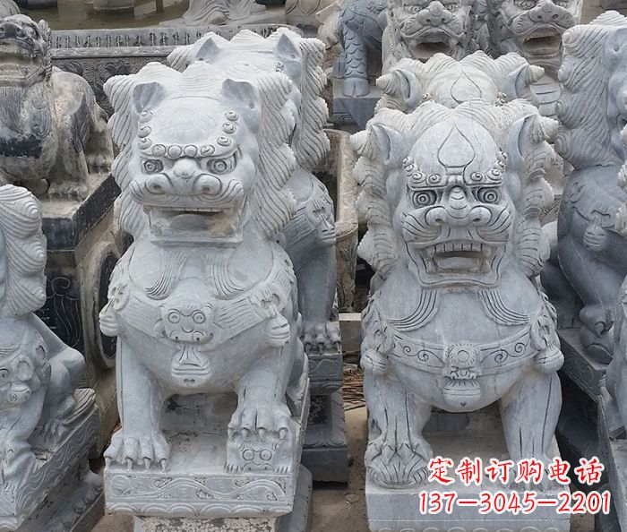 长春寺庙青石狮子石雕