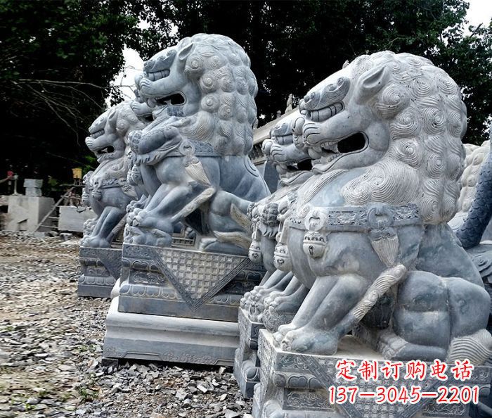 长春寺庙青石狮子石雕 (2)