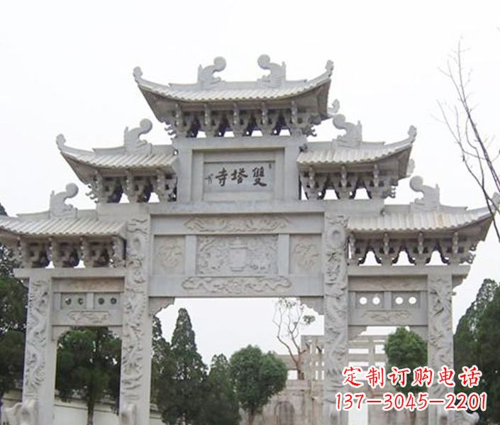 长春寺庙三门牌坊石雕 (2)
