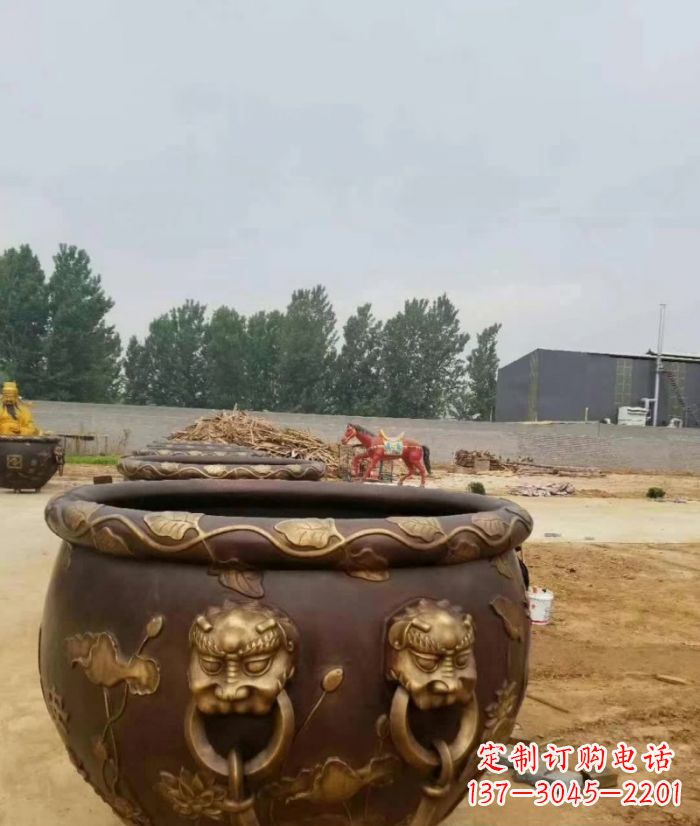 长春寺庙水缸铜雕 (4)