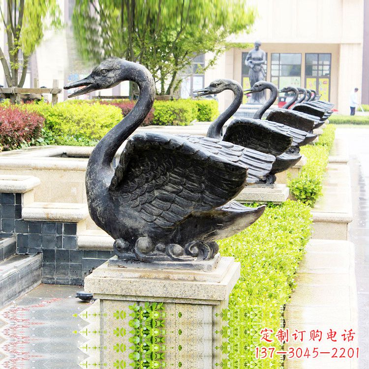 长春天鹅铜雕喷水喷泉-纯铜铸造公园水渠水景动物雕塑
