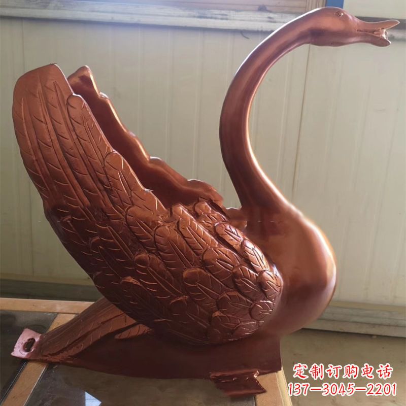 长春天鹅铜雕塑,喷泉吐水天鹅装饰摆件