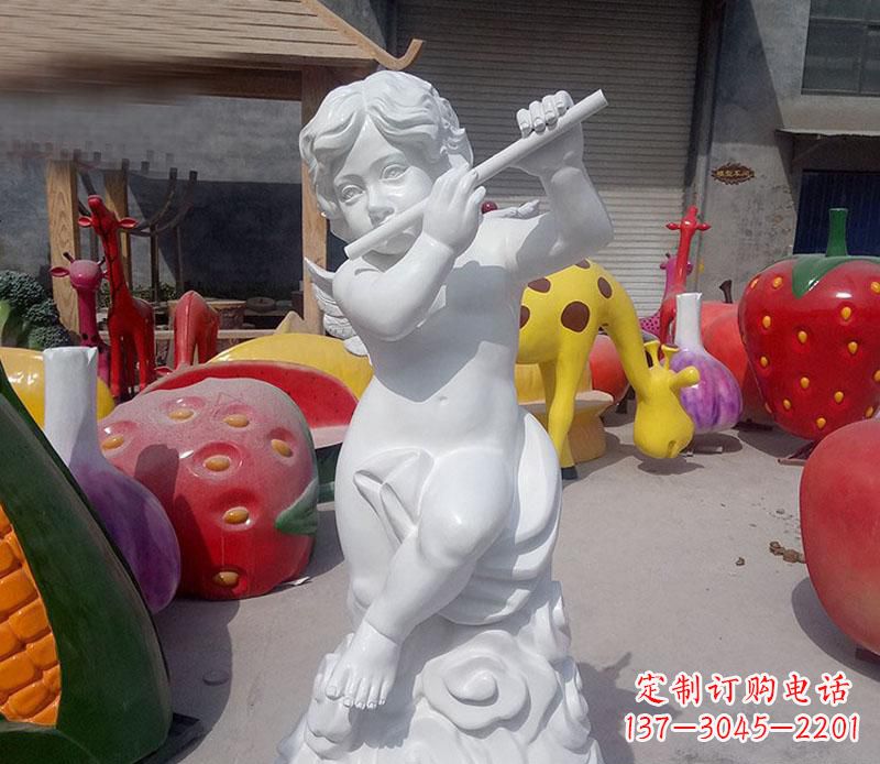 长春天使吹笛人物石雕