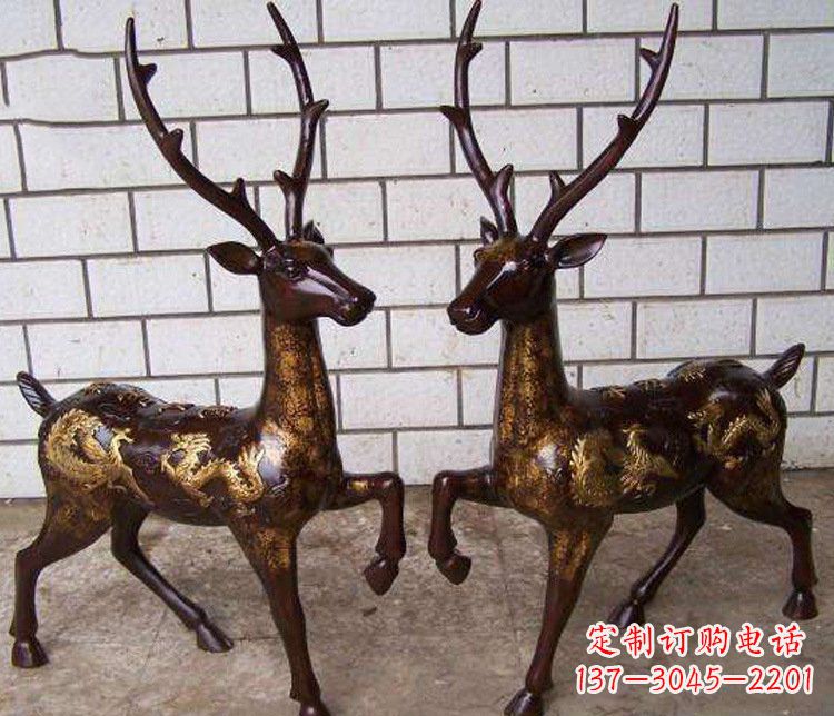 长春铜雕吉祥复古梅花鹿雕塑摆件