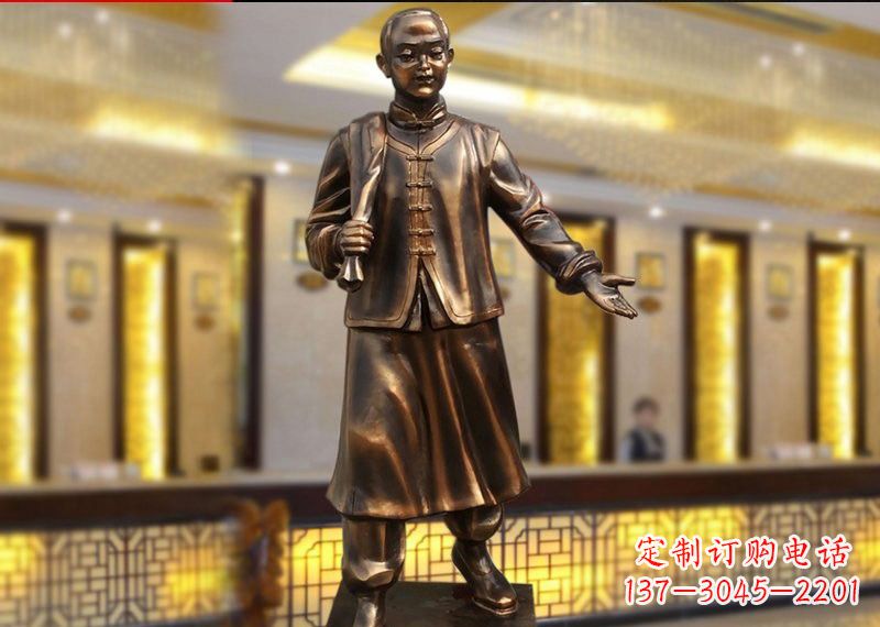 长春铜雕迎宾人物店小二