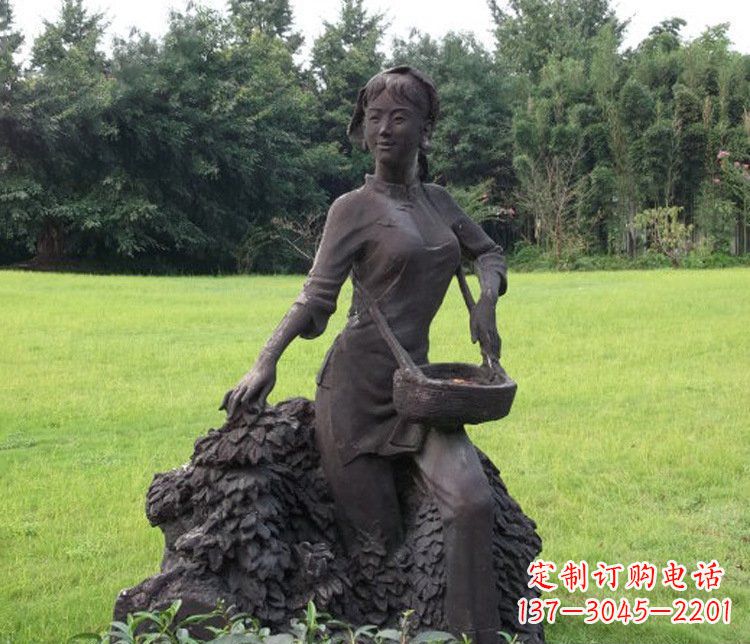 长春铜雕园林采茶女孩人物雕塑