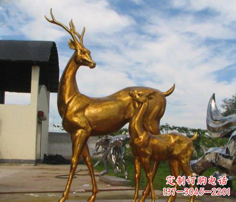 长春铜雕园林动物母子鹿雕塑