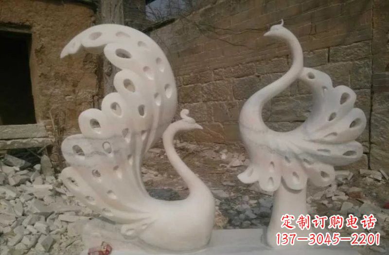 长春晚霞红抽象石雕孔雀