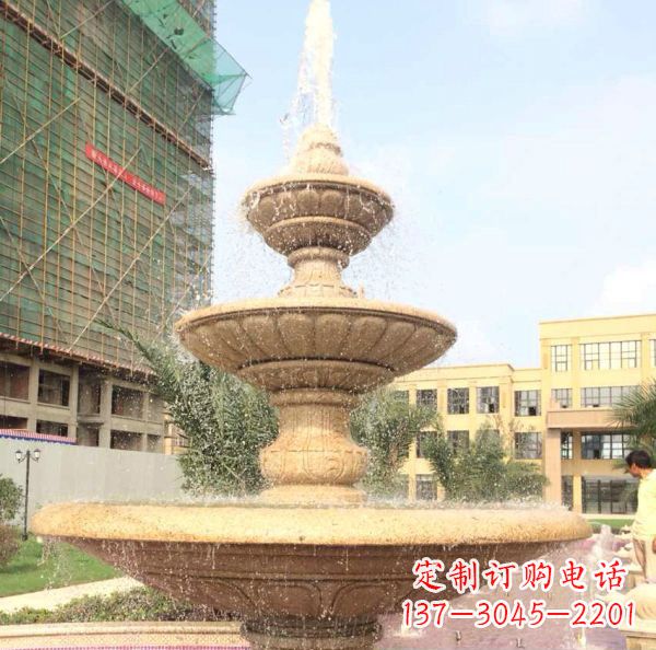 长春晚霞红大型多层喷泉石雕