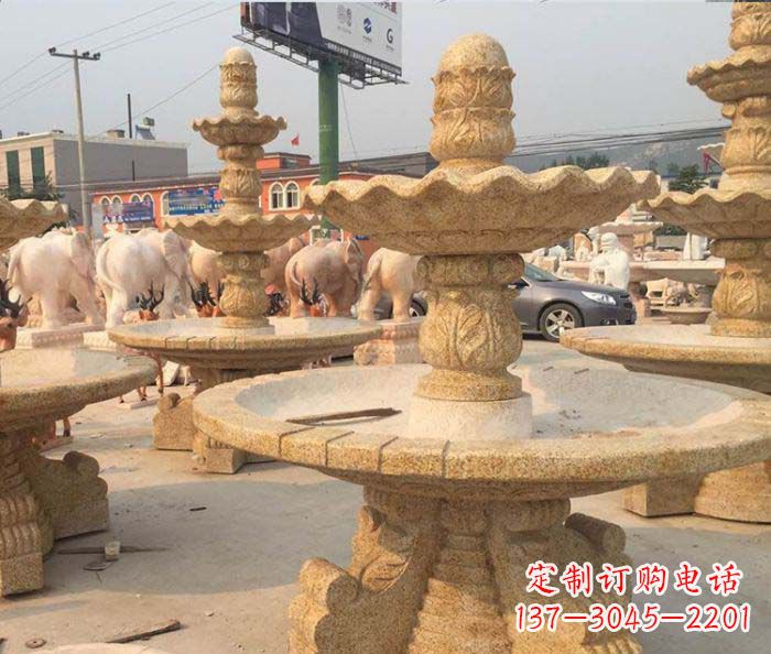 长春晚霞红多层大型石雕喷泉