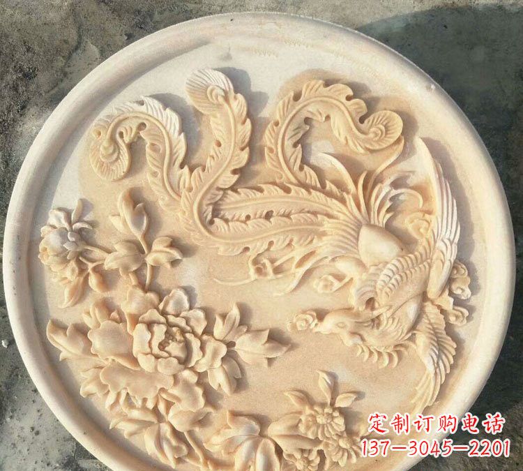 长春晚霞红凤凰牡丹石浮雕