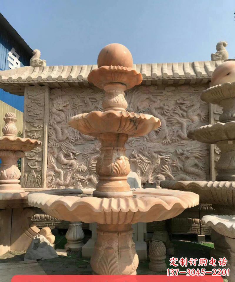 长春晚霞红风水球石雕喷泉