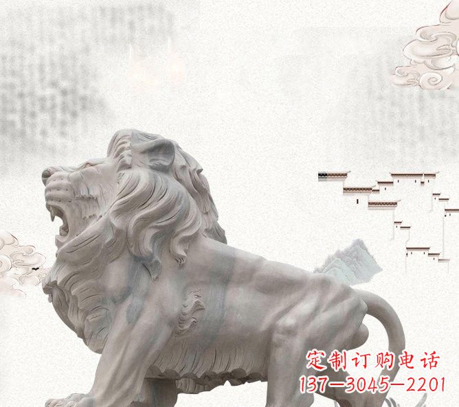 长春晚霞红公园动物仿真狮子石雕