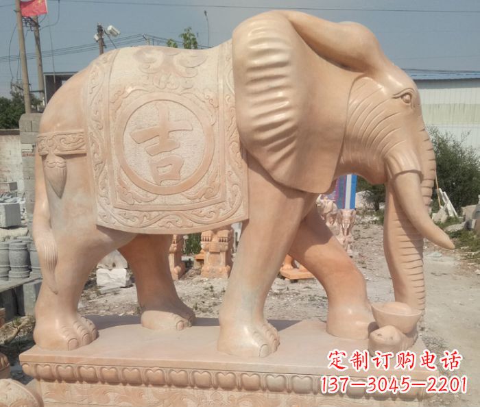 长春晚霞红吉祥如意门口大象石雕 (2)