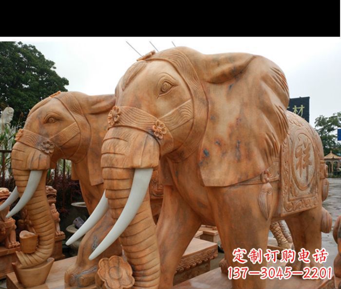 长春晚霞红吉祥如意门口镇宅招财大象石雕 (3)
